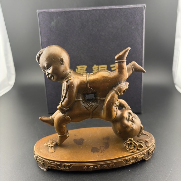 Other - Red Star Copper Company Sculpture Chinese Heavy Square Of Babies Good Luck